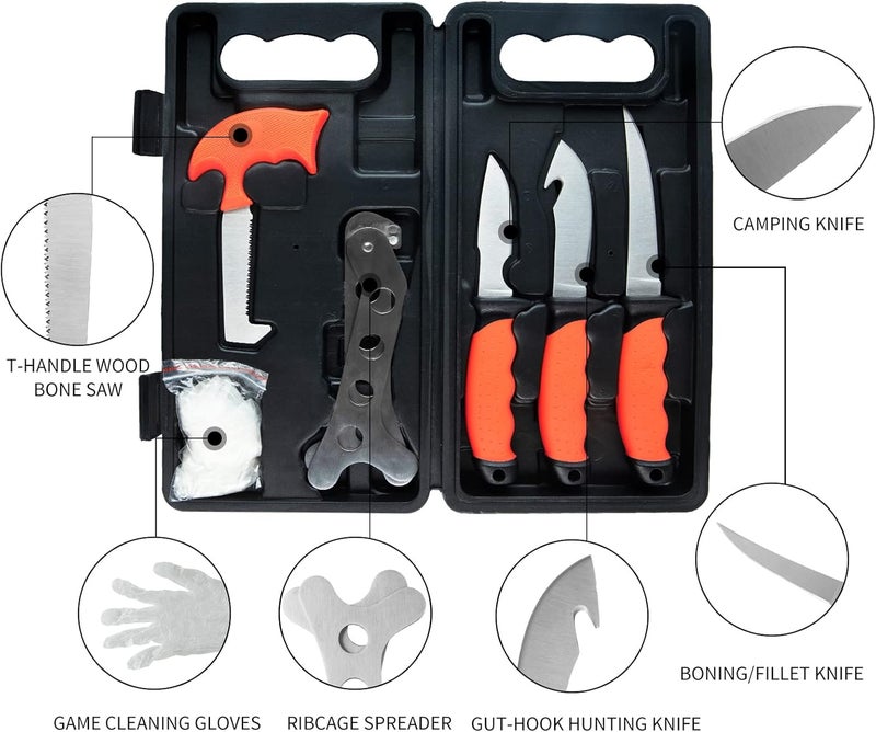 Dispatch Game Processor 7-Piece Hunting Knife Set | Caping & Boning Knives, Gut Hook Skinning Knife, Bone Saw, Ribcage Spreader in Hard Case | Butcher Knife Set for Deer & Elk,Hunting Field Dressing Kit - Image 2